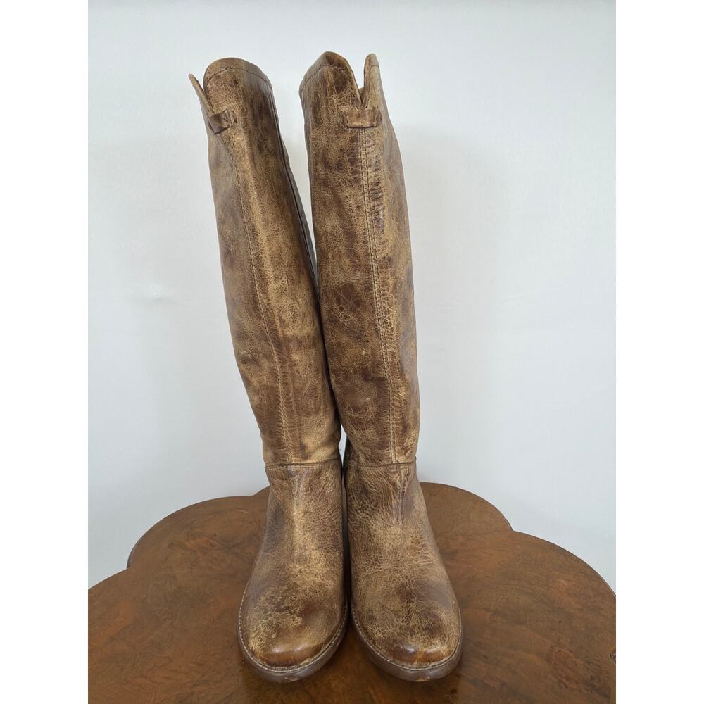 Diba True Brown Distressed Leather Pull On 2 Inch Heel Tall Boots Size 9.5 NWOB - Picture 2 of 6